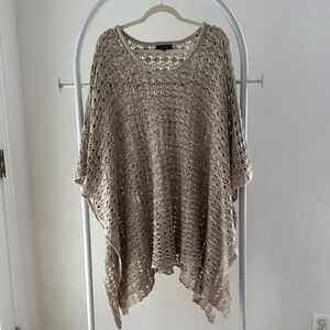 Women's Beige Knit Poncho, One Size